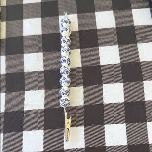 Blue and White Beaded roach Clip